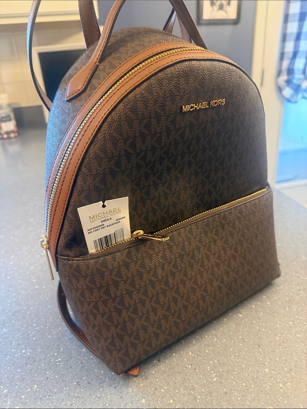 Michael Kors Brown Monogram Canvas Backpack with Gold Hardware - Picture 3 of 3